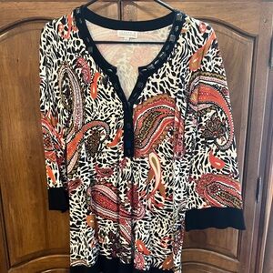 Chico's Multicolor Paisley Blouse - Black, Orange, White
